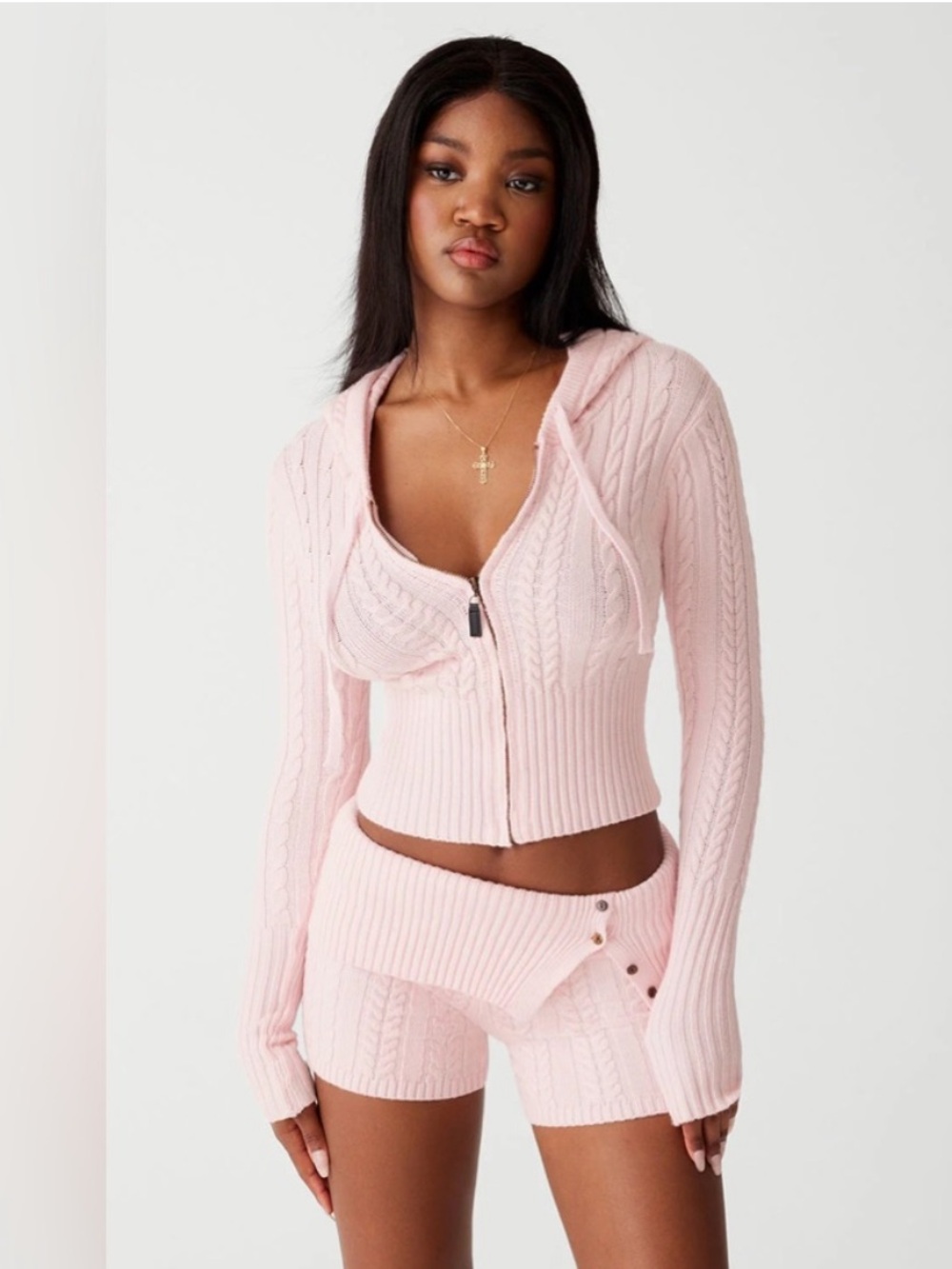 Frankie’s Bikini’s Aimee Cable Cloud Knit Hoodie, XS